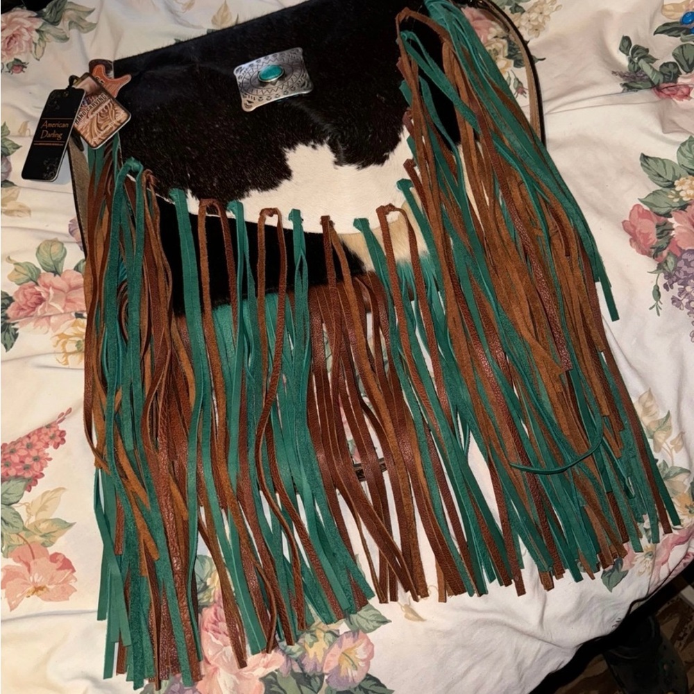 American Darling Black and Teal Fringe Bag